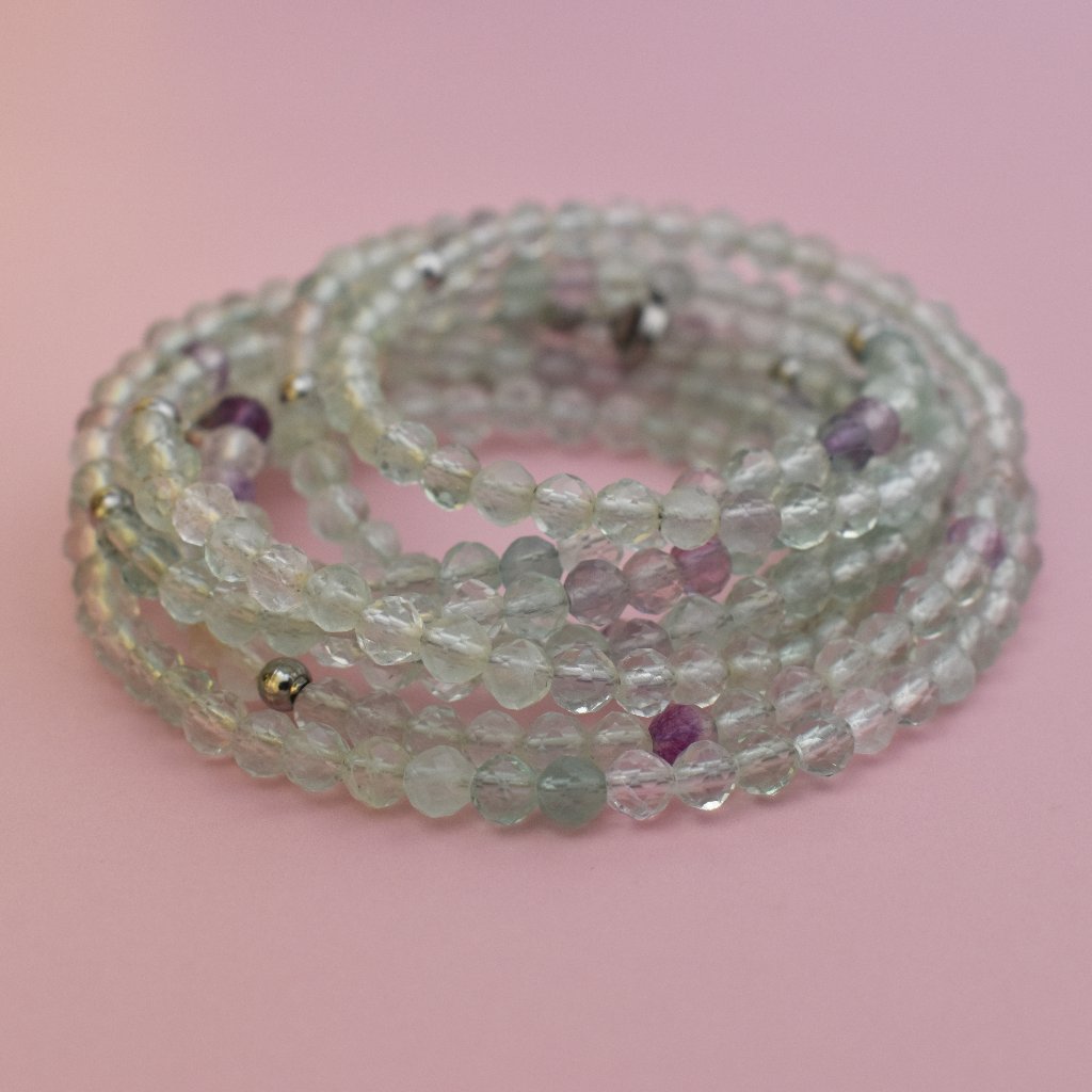 Super Long Light Green Fluorite Necklace, Unique Tiny Stone Crystal Necklace